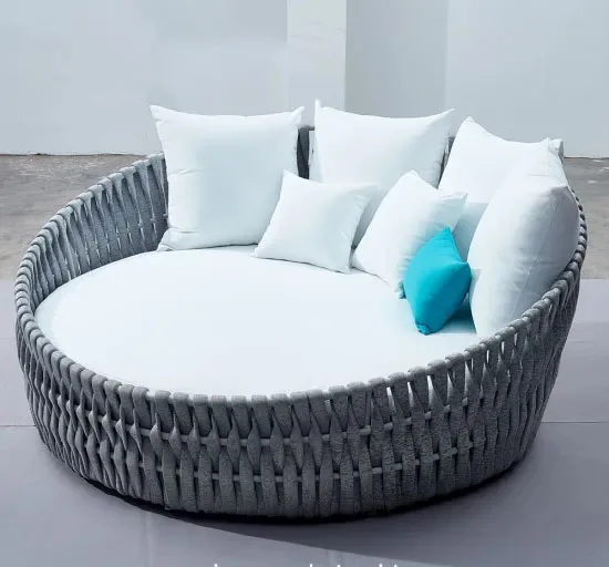 Outdoor Garden Patio Pool Double Chaise Round Rope Aluminum Furniture Sunbed  Leisure Daybed