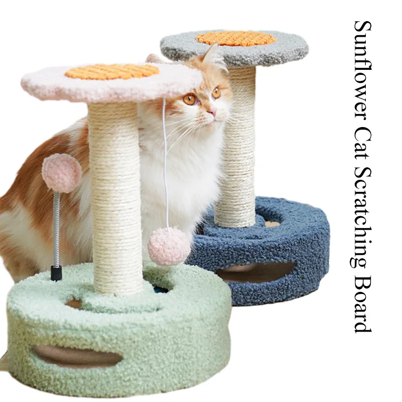 High Quality Cat Scratcher Board Post Flower cactus Sisal cardboard cat tree scratcher with Bell Ball and Mouse