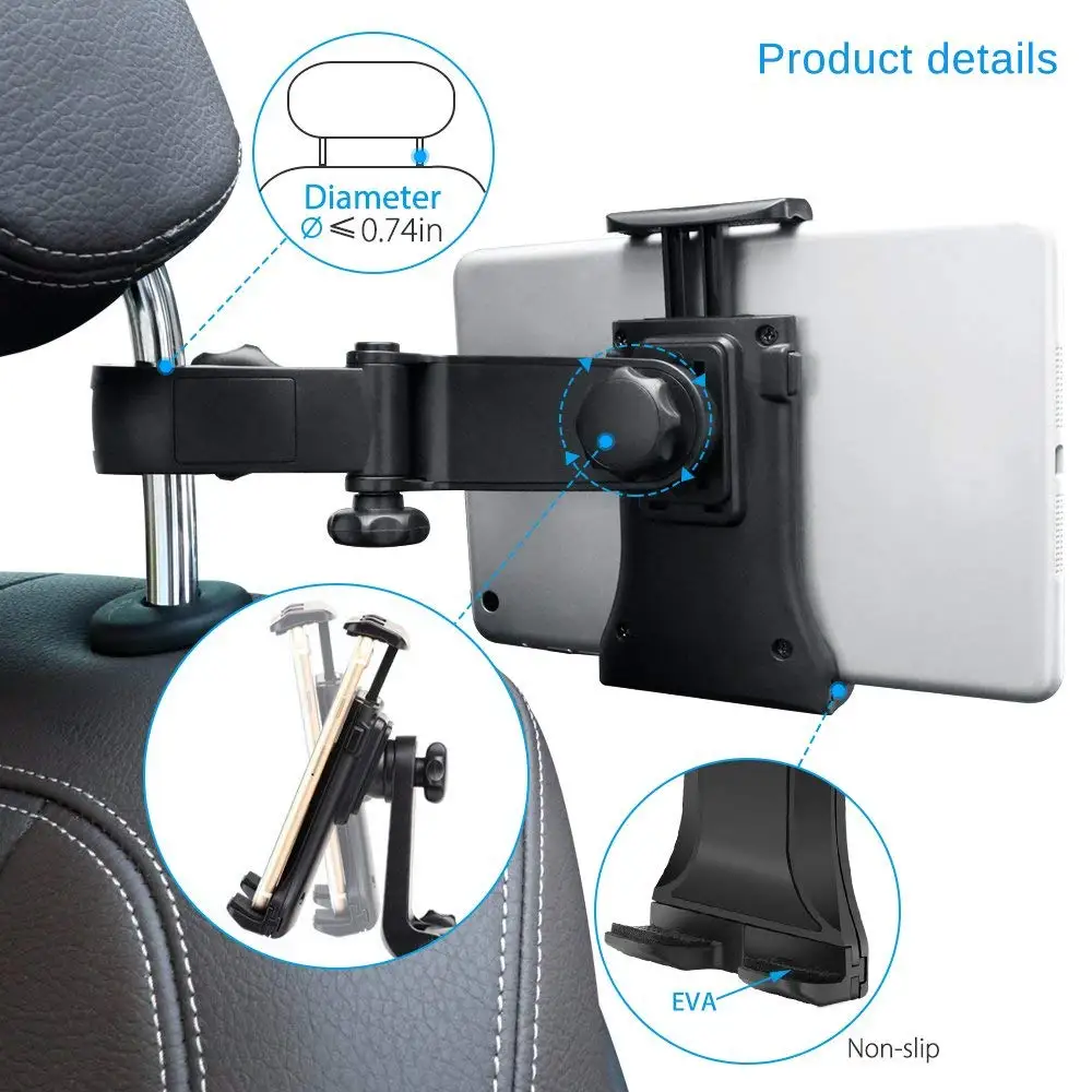 Car Tablet Mount, Headrest Tablet Holder - Car Back Seat Travel Tablet Stand for Kids Fit Cell Phone, Tablets and Devices