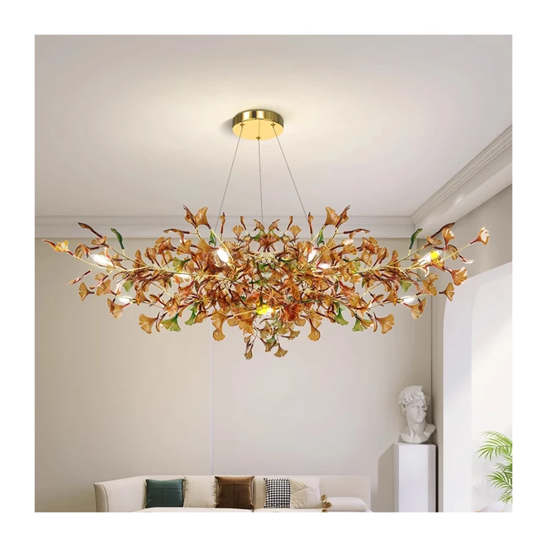 New Models Leaves And Crystals Chandelier Home Art Decor Ceiling Light Ginkgo Leaf Chandelier