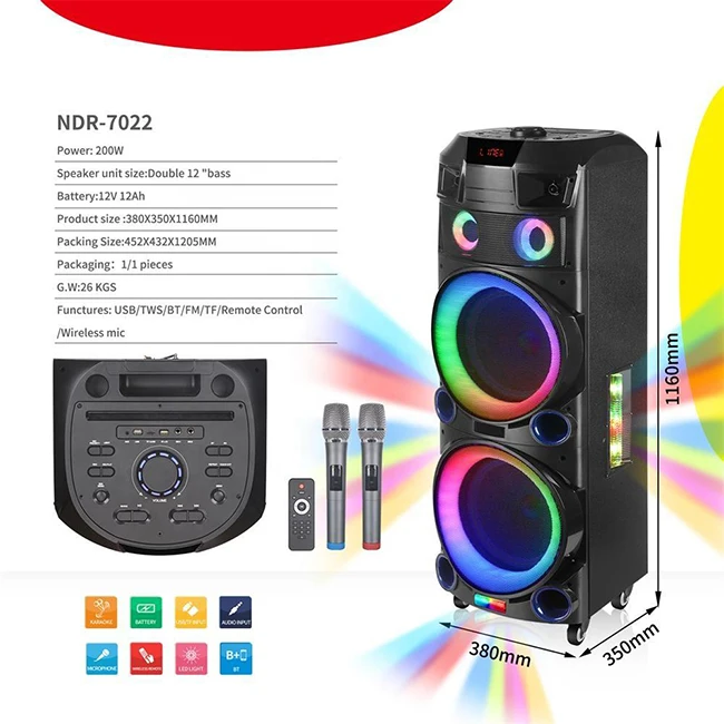 Professional Single 12 Inch Rechargeable Portable Bluetooths Trolley Party Wireless Karaoke Sound Box speaker With Pull Rod