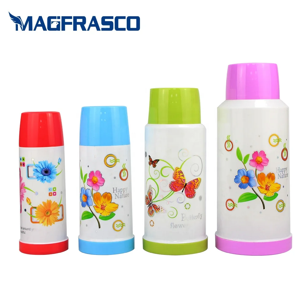 China custom wholesale termos thermal insulation glass liner teapot patterned plastic vacuum flask with butterfly design