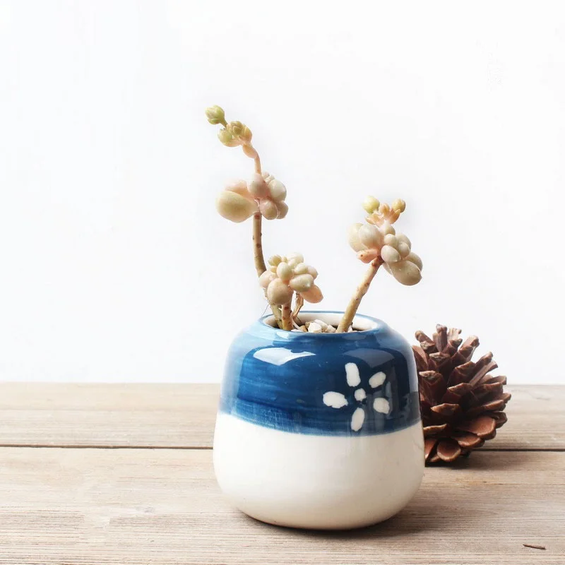 japanese style mini flower pots desktop bonsai white and blue japanese ceramic succulent plants pot for home garden decor