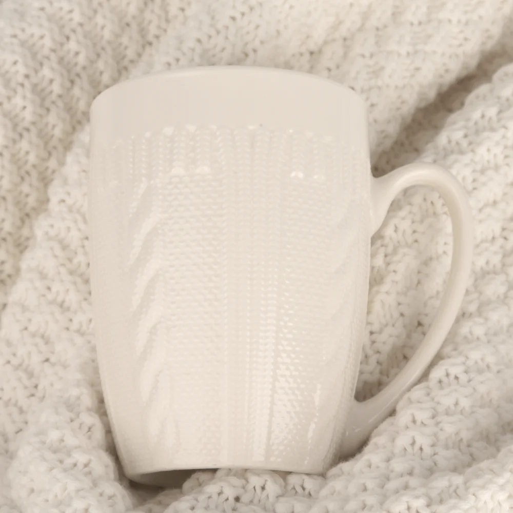 European Twist-pattern 350ML Large Capacity Handmade Ceramic Coffee Cup White Porcelain Mug With Custom Package