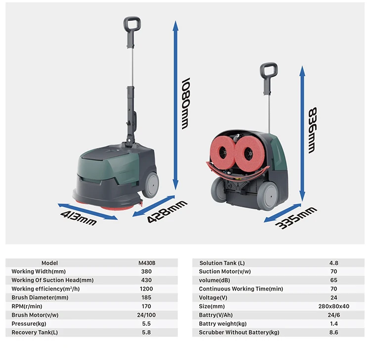 M430B Popular Folding Floor Cleaning Machine Domestic Floor Scrubber Small Hand Push Floor Scrubber