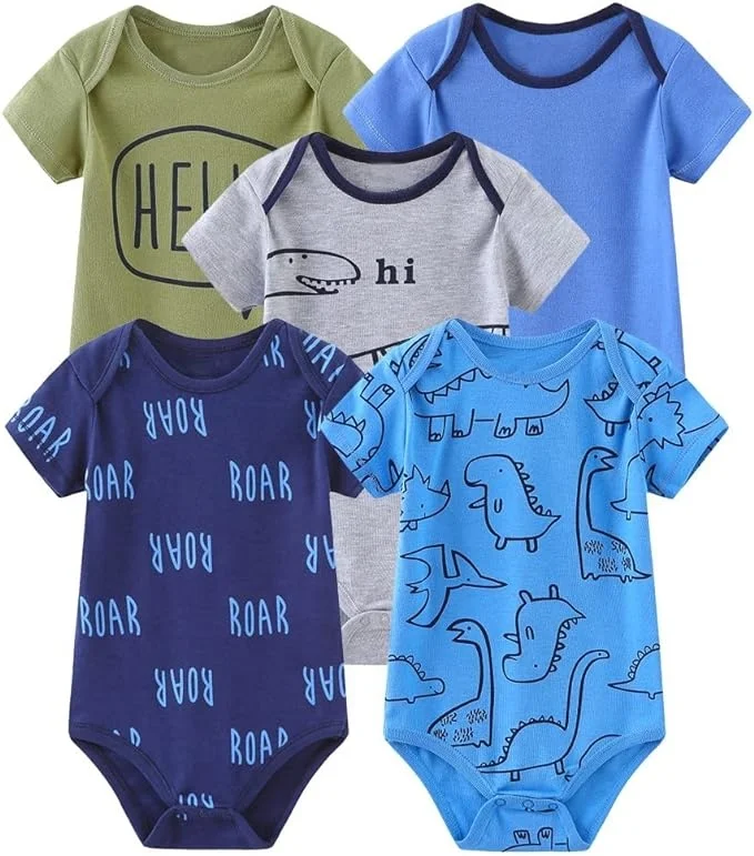 Free Quality Sample GOTS Organic Cotton Baby Boys Clothes Newborn Infant Clothing Custom Design 5pcs Bodysuit Baby Boy Vest