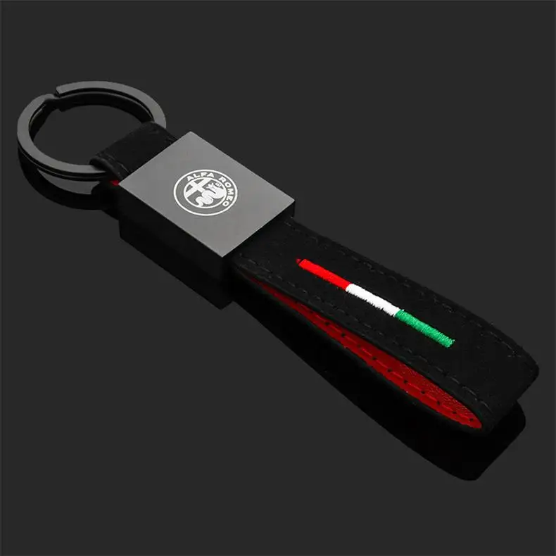 keychain Alpha Romeo Fiat Abbas Tricolor Embroidery Suede Car Logo Key Ring Pendant High-Grade Customized Logo