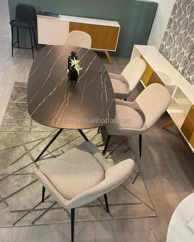 Discount dining table scandinavian room furniture Cheap Tables And Chairs sintered stone table top with metal base