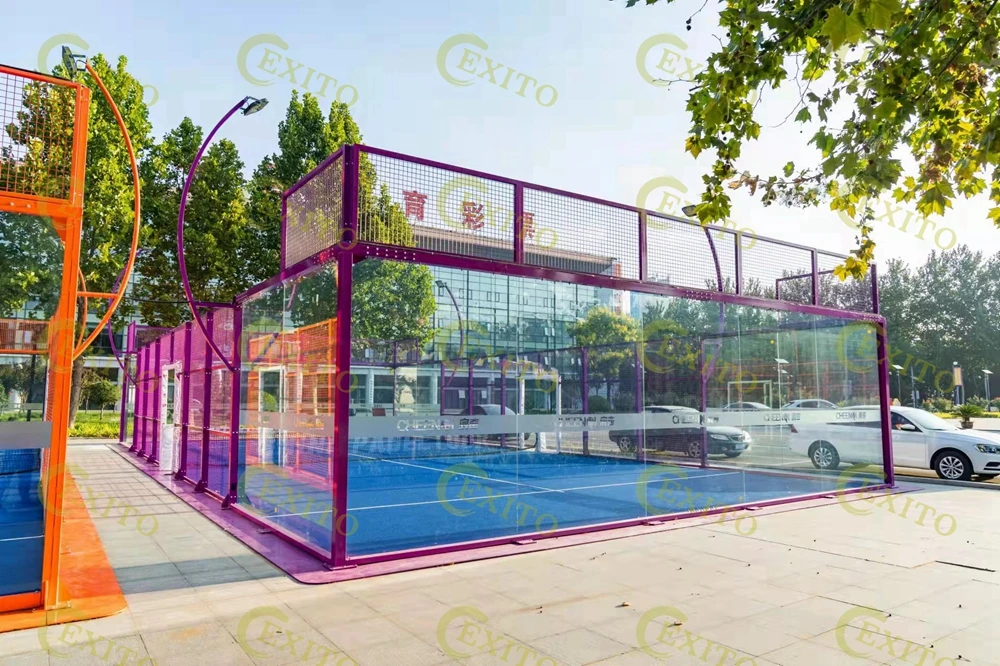 EXITO Worldwide Gold Manufacturer Automatic Model, Hot Dip Galvanized Portable Panoramic Padel Tennis Court