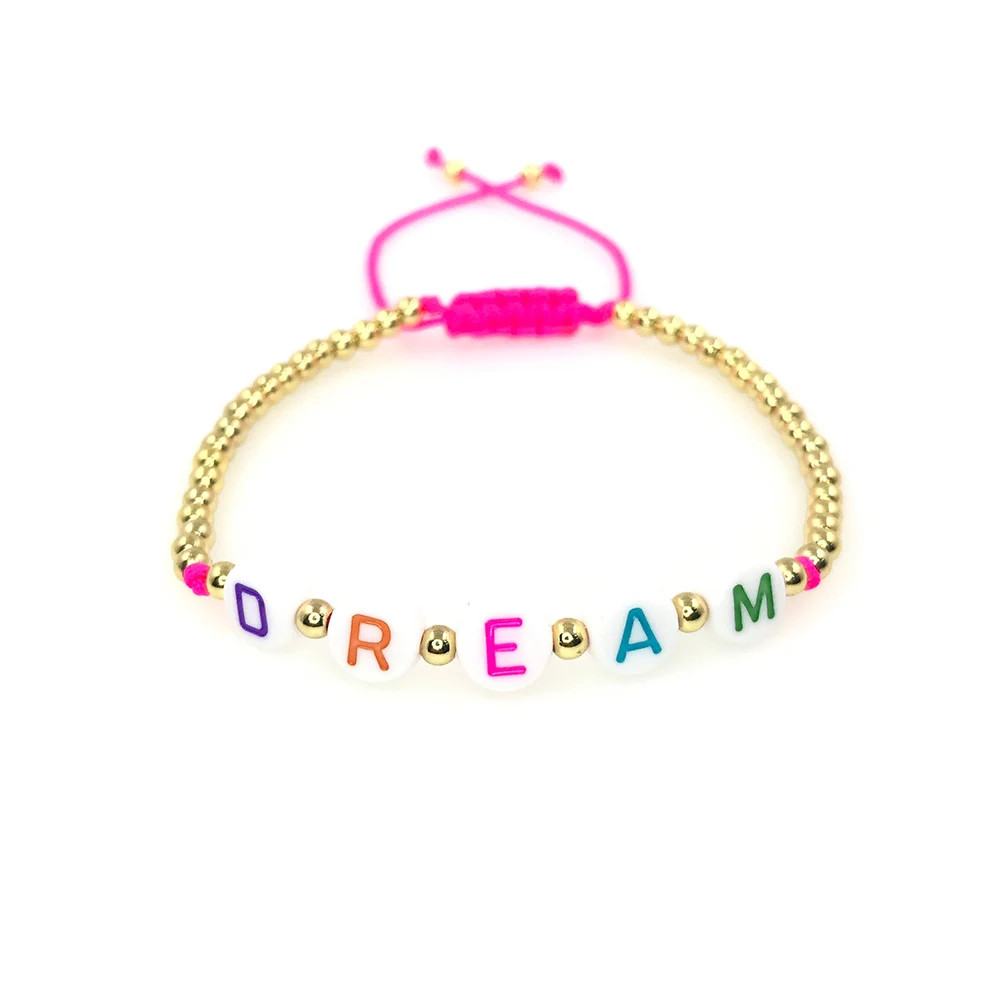 New Fashion Hotsale Adjustable 3mm Brass Beads Bracelet Handmade Resin Letter Seed Beads Bracelet For Women