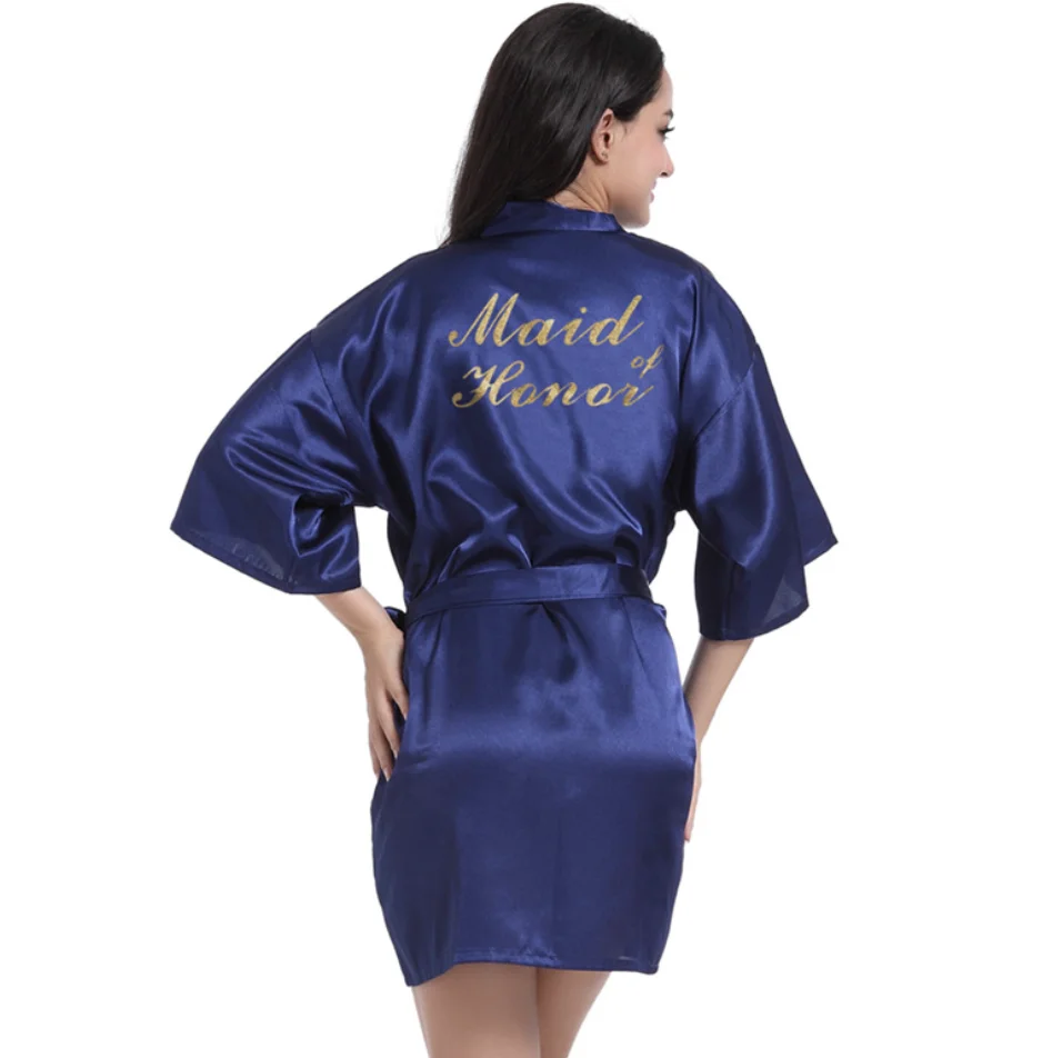 
Wholesale Solid Color Bridal Party Robes Bridesmaid and Maid of Honor Gold Printing Logo Silk Robe Satin 