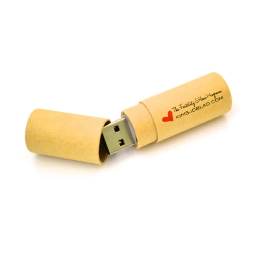 Trade show promotional gift customized logo printing 16GB recycled carton paper cylinder shape usb flash memory stick pen drive