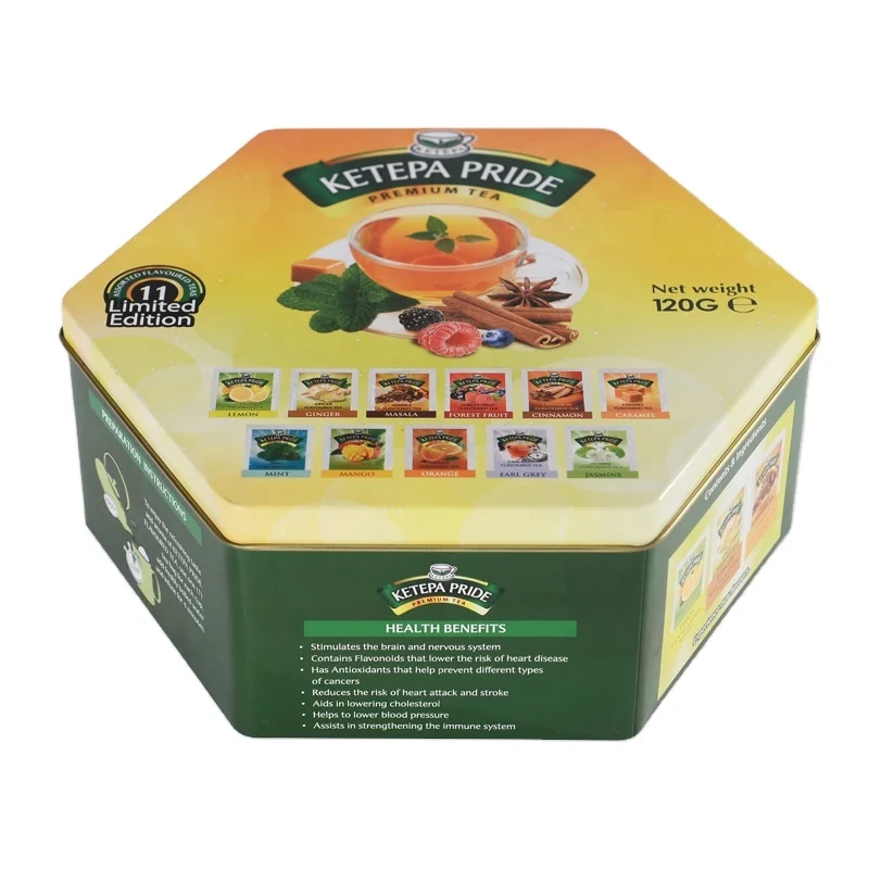 Antique Design Food Grade Sexangle Metal Box for Cookie Hexagon Shape Tin Box