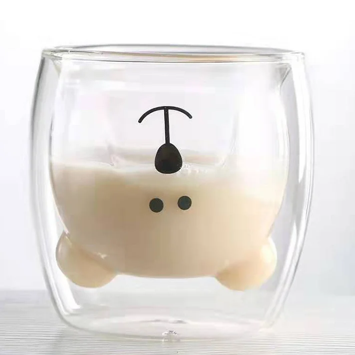 250ml Creative Double Layer Milk Coffee Glasses Cute Insulated Bear Double Wall Glass Mug
