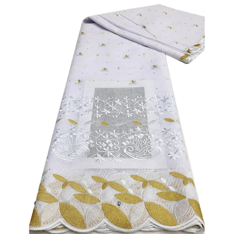NI.AI New Design Floral Lace Embroidered Cotton Voile Lace 100% Cotton Lace Yellow Cotton Fabric With Rhinestone