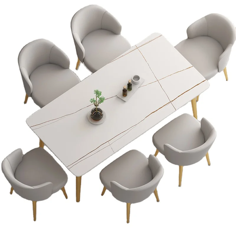 Wholesale factory price European gold steel frame 4 chairs royal marble top dining table set