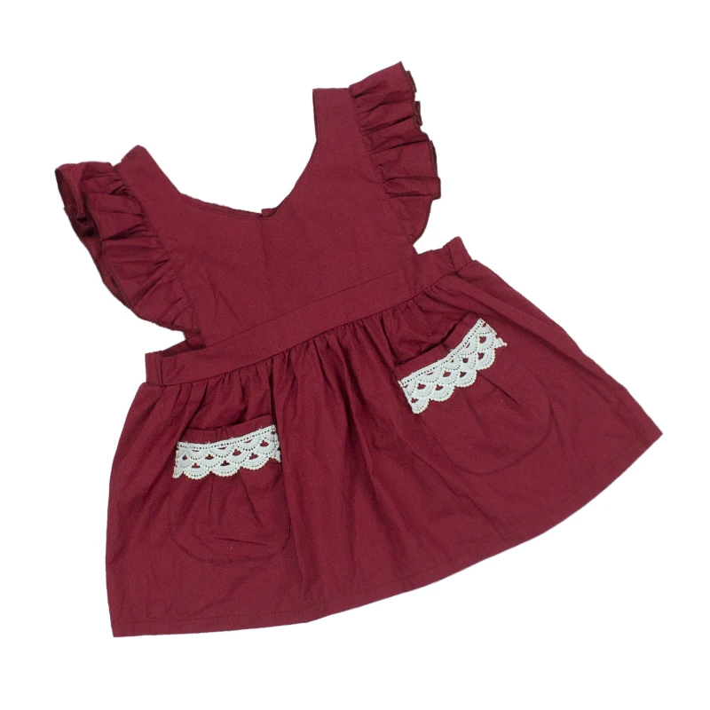 
Wholesale elegant linen cute red spanish party bow children girls medium dresses 