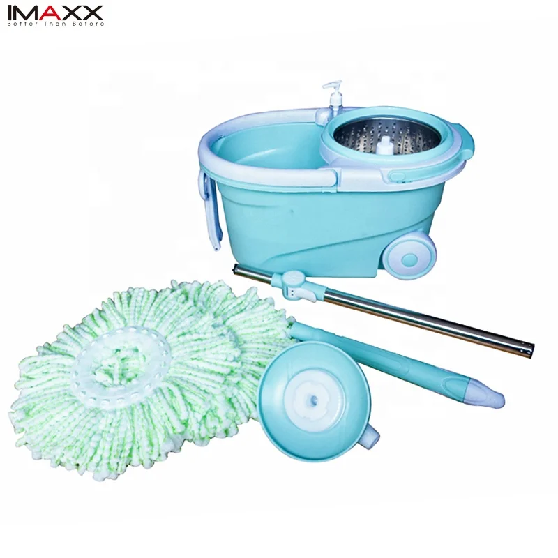 IMAXX High Quality Plastic 360 Spin  Magic Mop Easy Removable Basket Wringer with Steel Handle Magic Head for Floor Cleaning