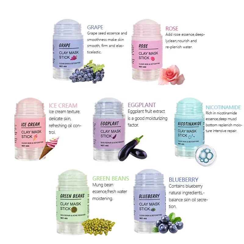 Purple Stick Mask Acne Treatment The Magic Green Rose Pink Facial Clay Mask Moisturizing Aneggplant Green Mask Stick Oil Control