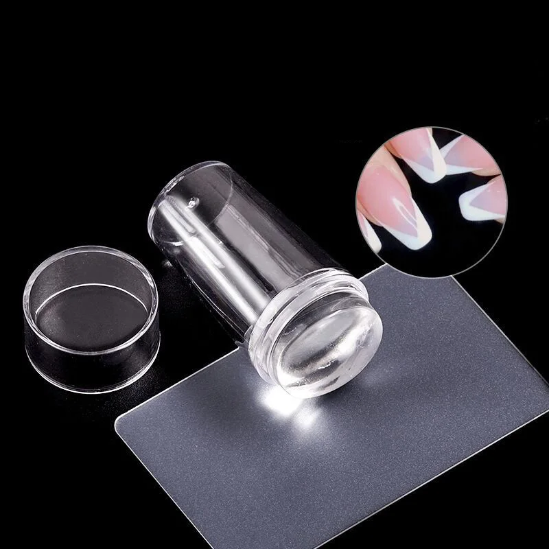 wholesale Nail art silicone seal printing transfer seal white edge style with scraper lid set tool stamping nail french