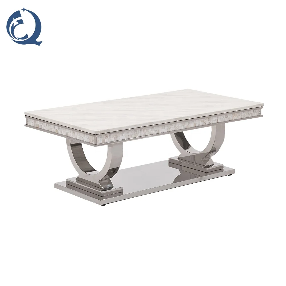 
Luxury design marble coffee table shell deco stainless steel frame marble tea coffee center table Luxury coffee tables 