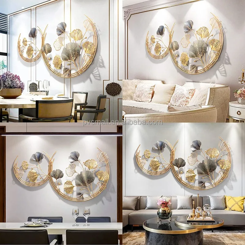 Wholesale Nordic modern light luxury metal Ginkgo leaf 3D large metal wall art decoration