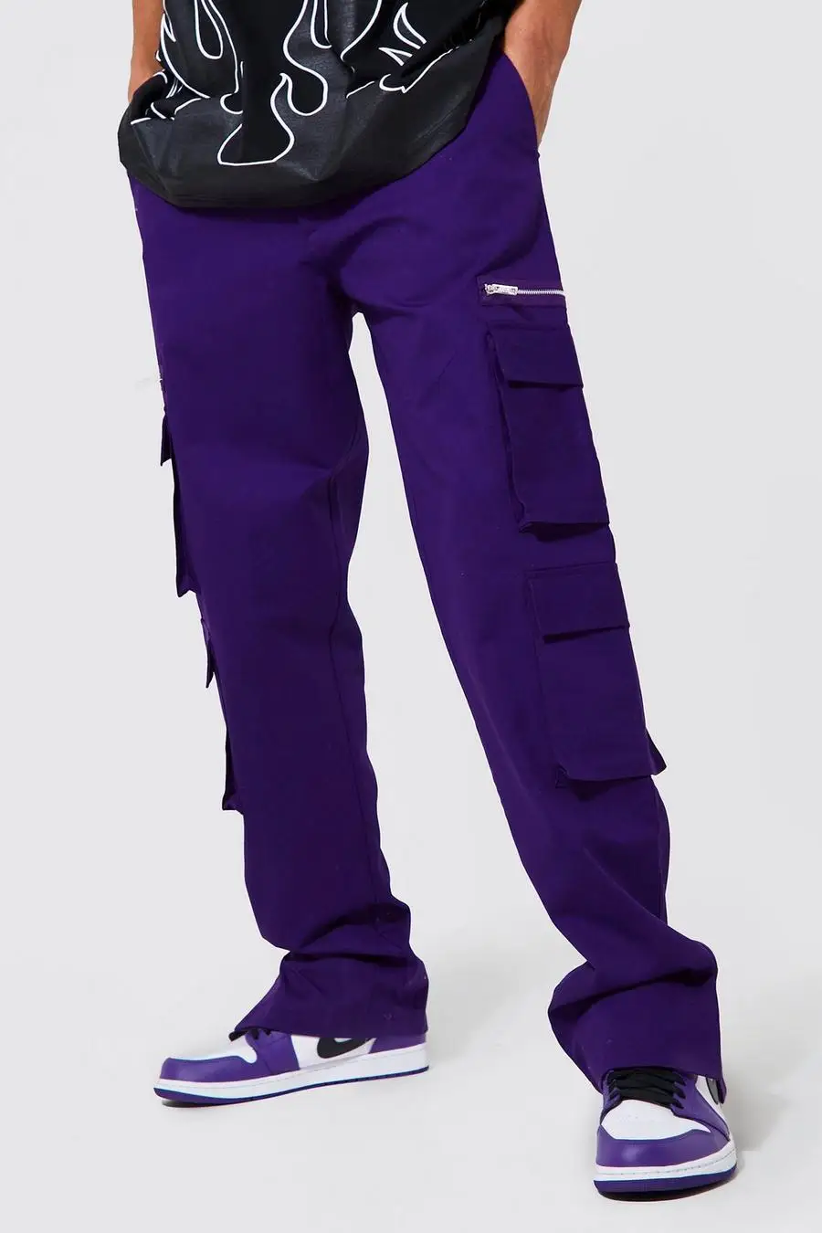 LILUO2022 new fashion trend purple long trousers high street custom ripped pocket men denim jeans