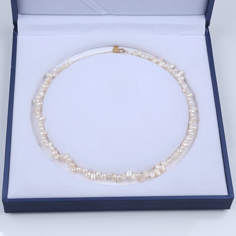 Simple Design  Wholesale Rice Bead Necklace 5-6mm Fresh Water Real Pearl Natural Pink