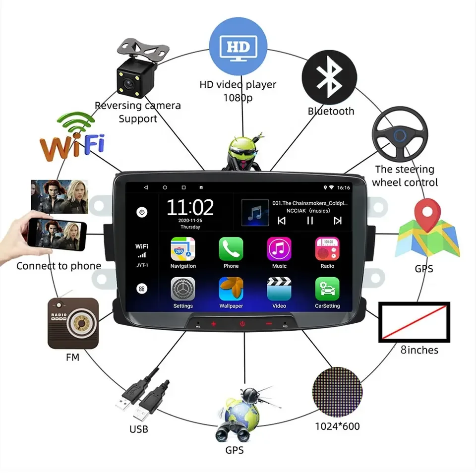 OKOK 9-inch 8-core Android 12 Car Stereo, CarPlay 4G LTE General Motors DVR