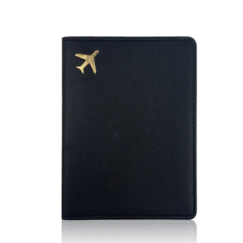 Gold Stamping Multi-color Aircraft Pattern Leather Passport Bag Hand Sewn PU Passport Clip Adjustable Logo Passport Cover