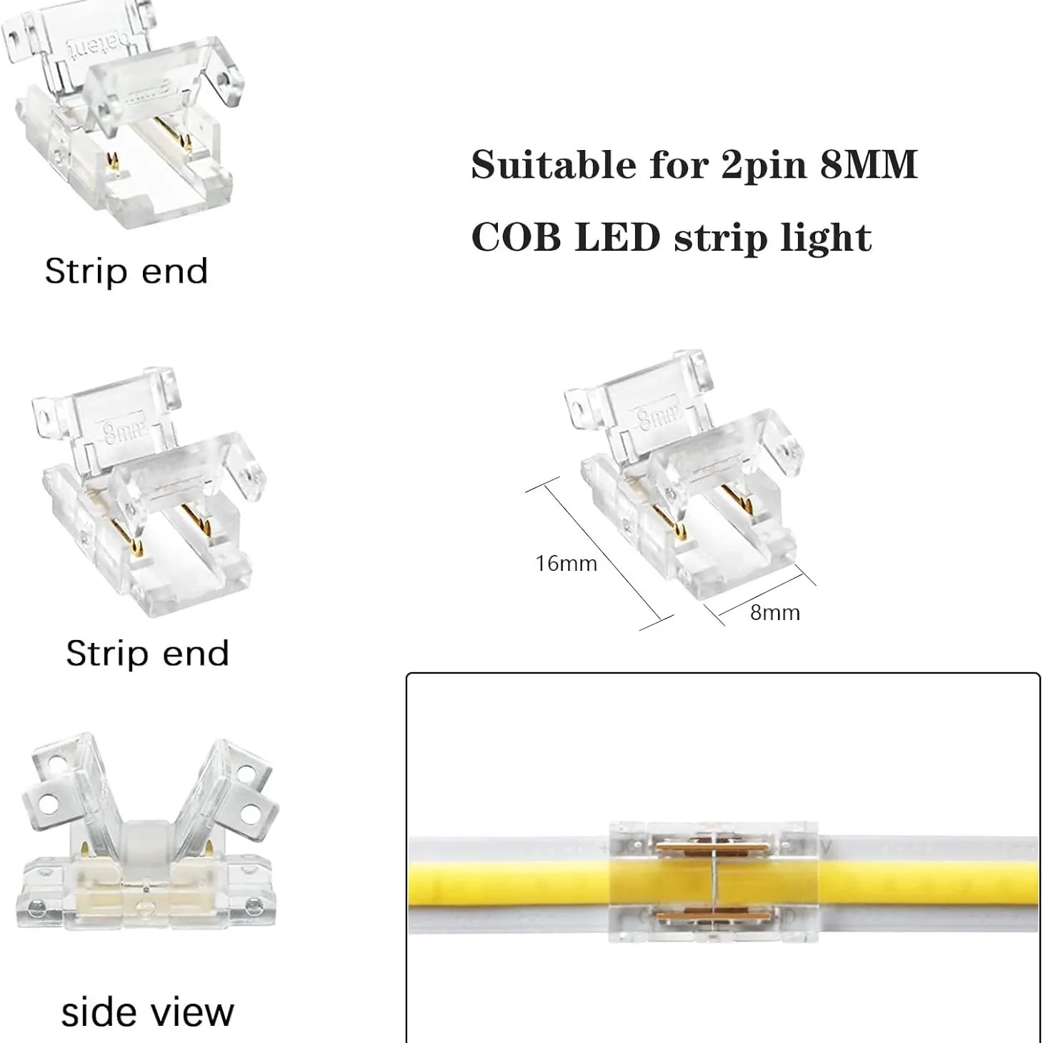 5MM 8MM 10MM Seamless Plastic Board to Board to Wire 12V 24V 2Pin Connecting Strip Light Solderless