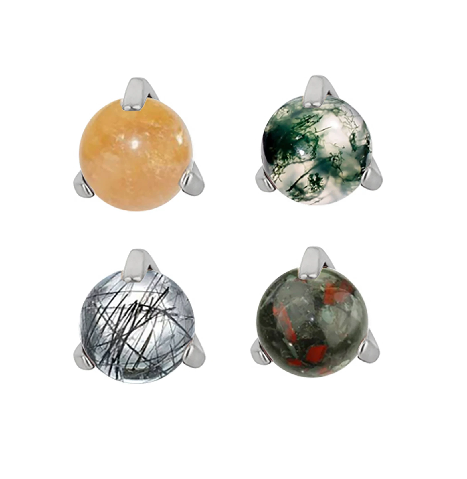 Calenдо лидер продаж ASTM F136 титановый зубец набор из натурального камня шарики с резьбой серьги пирсинг топы