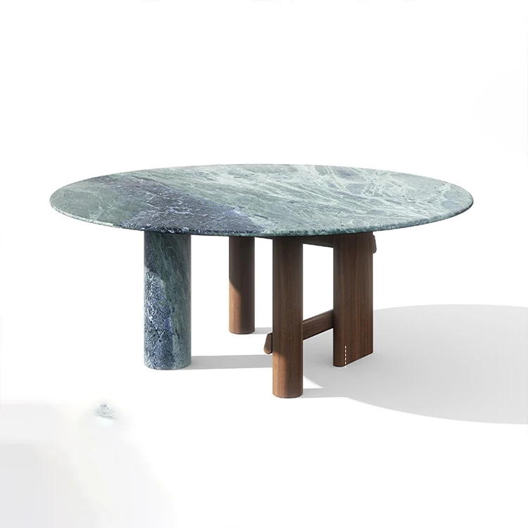 new design wabi sabi dining table set modern turkish green natural marble top round dining table set for 6