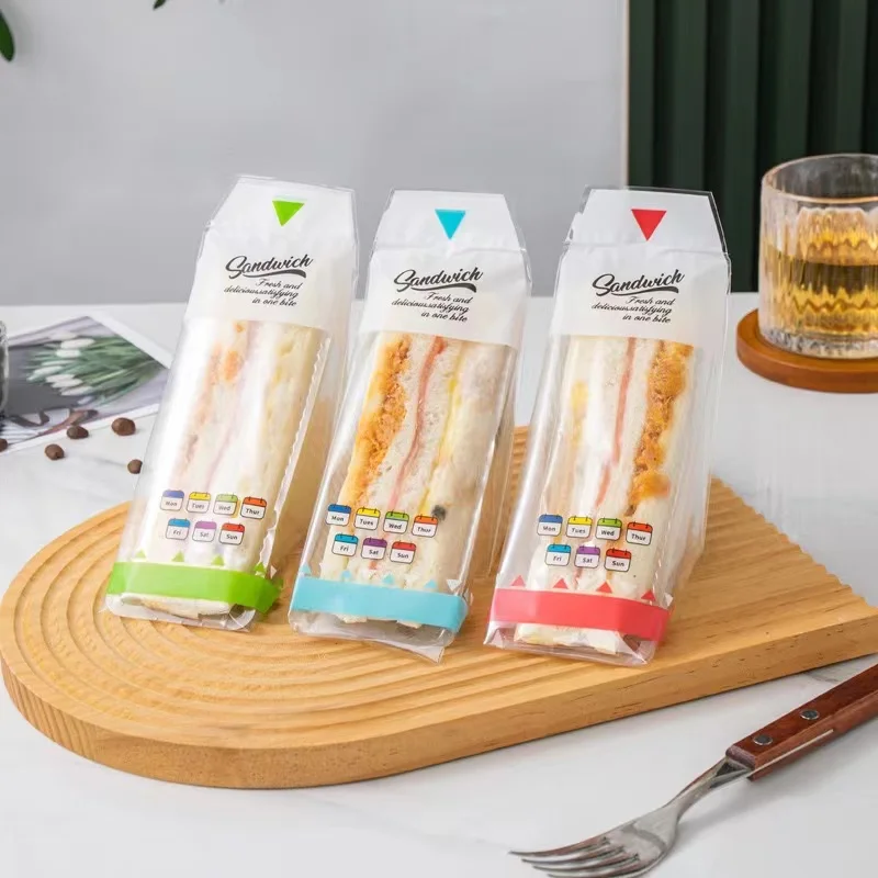 Disposable Triangle Plastic Sandwich Bags Easy Tear Triangular Bento Wrappers Bag Onigiri Sandwich Packaging Bags