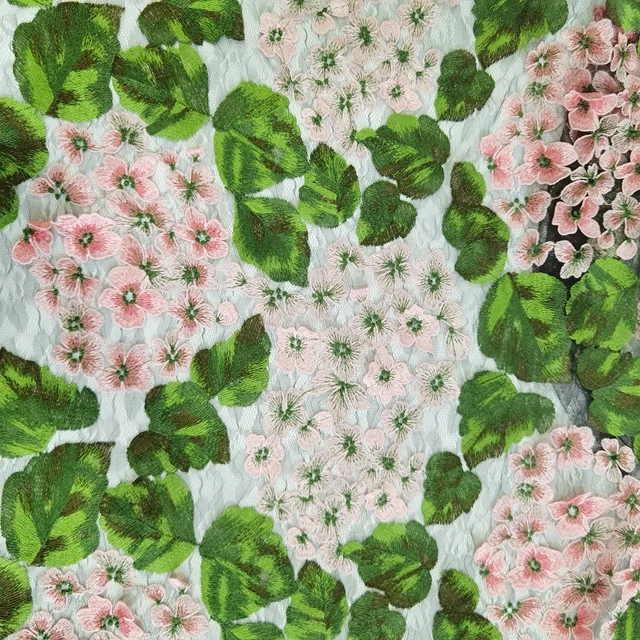
Wholesale vintage tulle mesh lace embroidery green leaf lace flower fabric for women dress 
