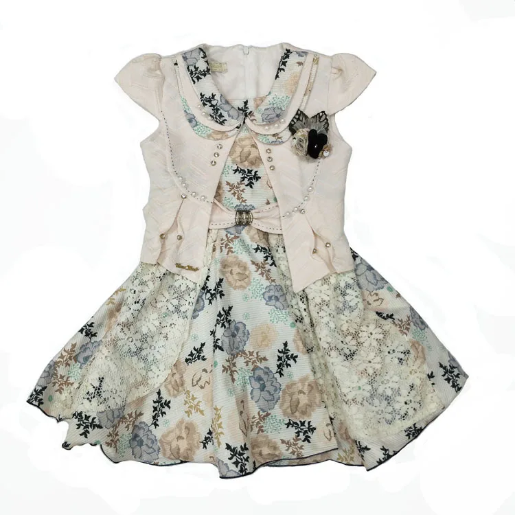 2021Children Girls Sleeveless Lapel Collar Retro Vintage Floral Printed Party Summer Dress Children Party Dresses