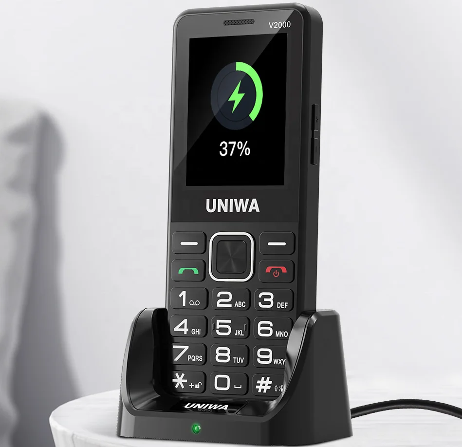 Разблокированный телефон UNIWA V2000 4G вольт 2,4 дюймов с кнопкой телефона с зарядной док-станцией и батареей 1700 мАч