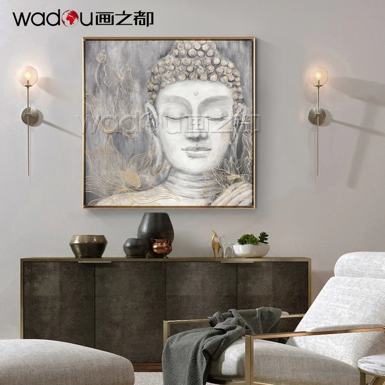 2022 Hot sale gold framed wall art buddha canvas painting for home decor