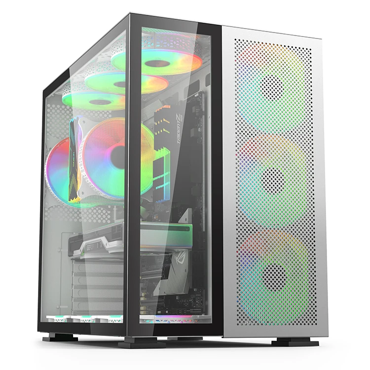 T5 Modern Aesthetic Dual Chamber Panoramic Tempered Glass Mid Tower ATX Computer Gaming Case