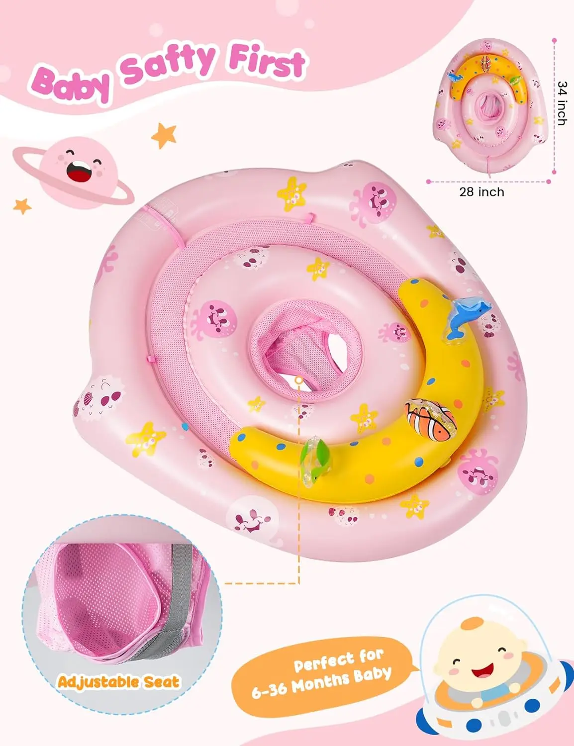 2025 New design upgrade Inflatable baby float with canopy swim trainer Sun shade pink Inflatable Baby Swim Float Seat Boat