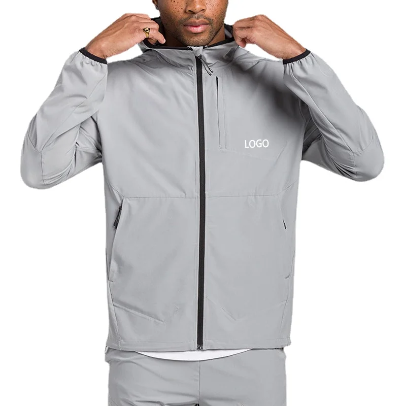 Running Outdoor Mountain Hiking Biking Lightweight Hooded Windbreaker Jacket Casual Custom Full Zipper Thin Waterproof for Men