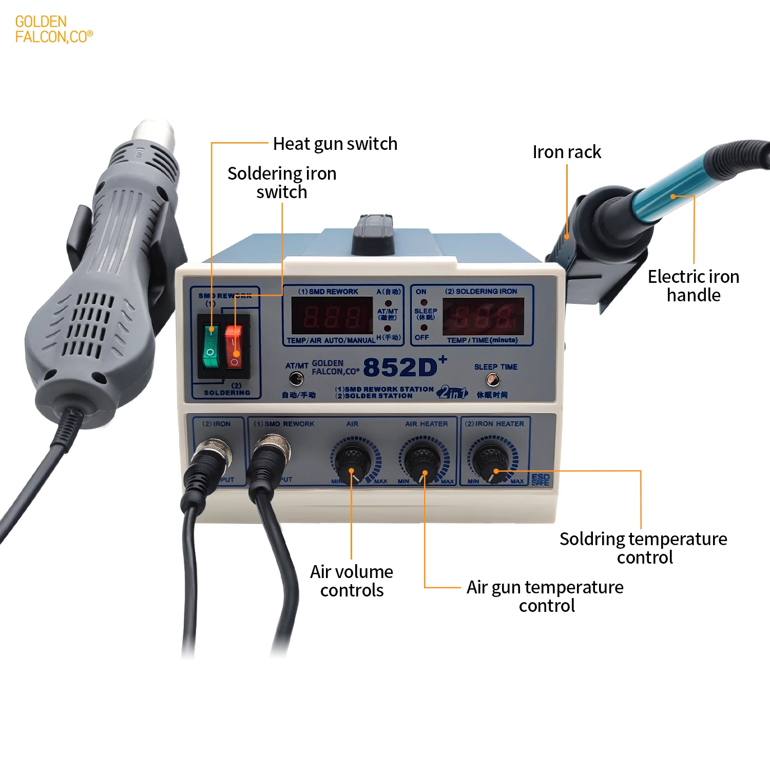 electronic welding station 2 in1 Digital Display Hot Air Gun Welding Rework For Cell-Phone SMD IC Repair Soldering Iron Tools