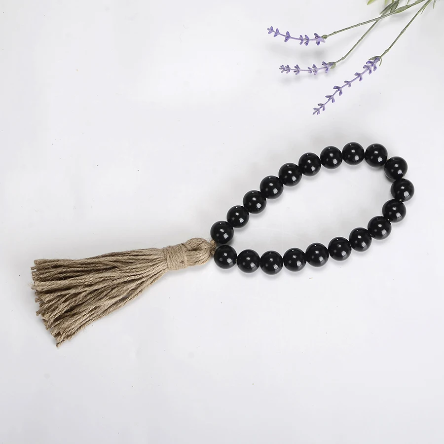 Boho Rustic Farmhouse Decorative Large Wood Beads Tassel Garland Door Knob Decorations Home Decor Wall Hanging Ornament