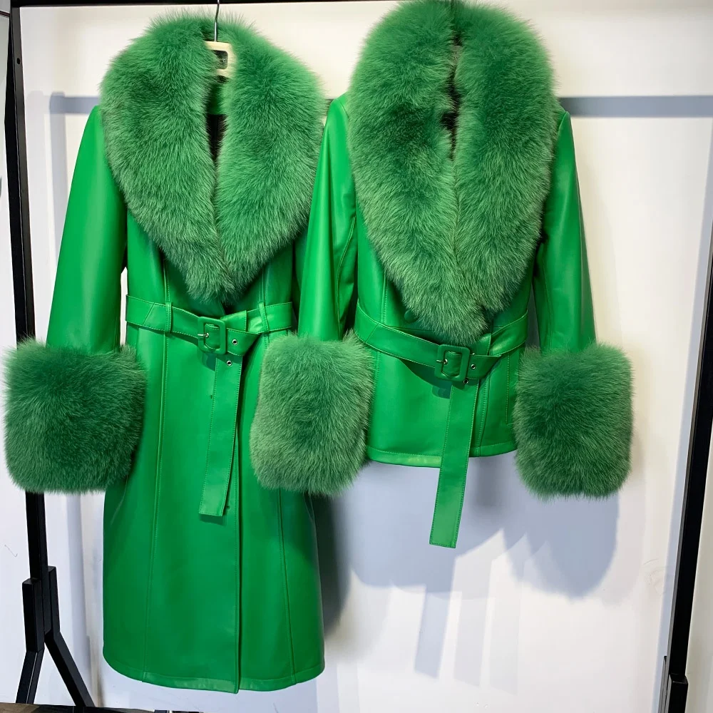 Leather Fur Jacket 2023 Autumn New Fur Collar Leather Jacket Women Elegant Ladies Leather Coat