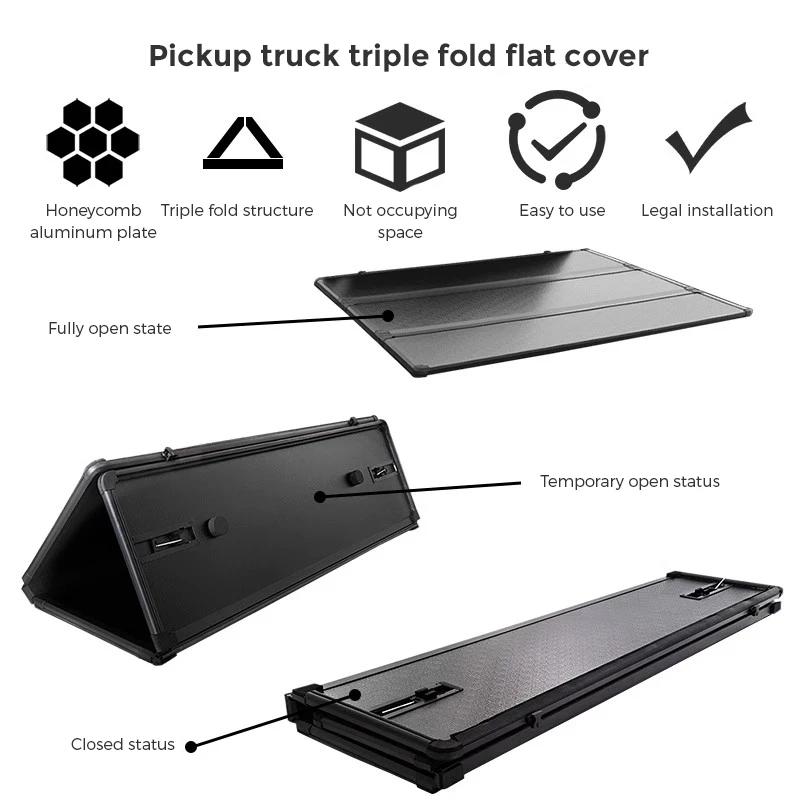 Pickup Truck Aluminum Tonneau cover Tundra Retractable Roller Lid Truck Bed hard tri-folding cover FOR NAVARA NP300