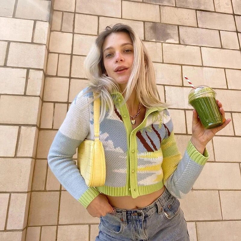 Custom OEM & ODM Sweater women Jacquard design knitwear ladies Knitted Girls cotton knit top women cardigan sweater coat