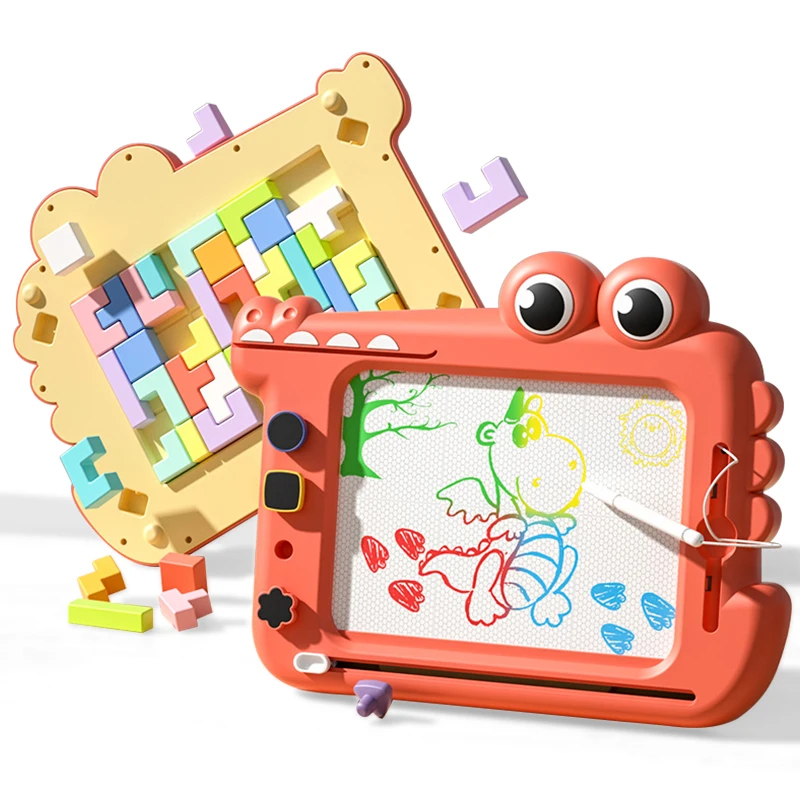 Children 2 in 1 Magnetic Drawing Board Educational Russia block Color Drawing Tablet Toy Tetri Big Size Writing Board