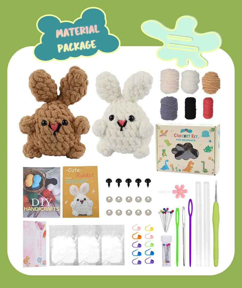 Cute Rabbit Crochet Starter Kit Easter Bunny Beginner Crochet Kit for Adults