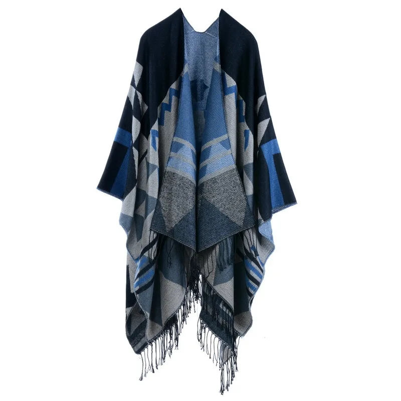 2022 New Arrival Hot Selling Reversible Shawl Poncho Double Faced Tassels Oversized New Fashion Style Lady Women