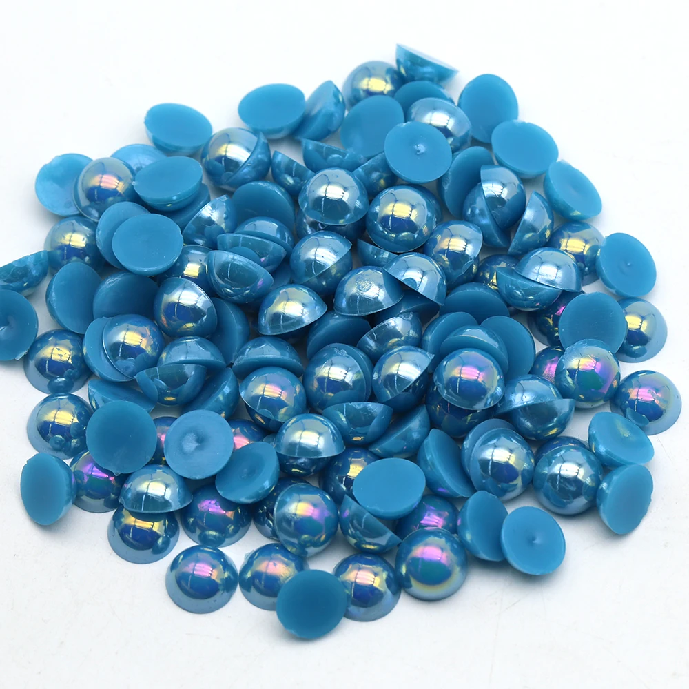 Dk Aquamarine Ab 8Mm 10mm 12mm 14mm Colors Cabochon Abs Half Round Flat Back Pearls For Craft Diy